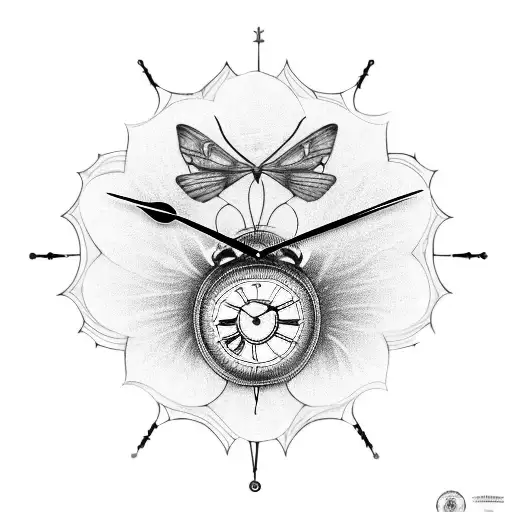 Clock With Moth And Lotus Flower