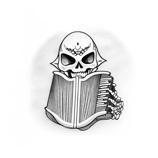 Skeleton In Black Robe Playing An Accordion