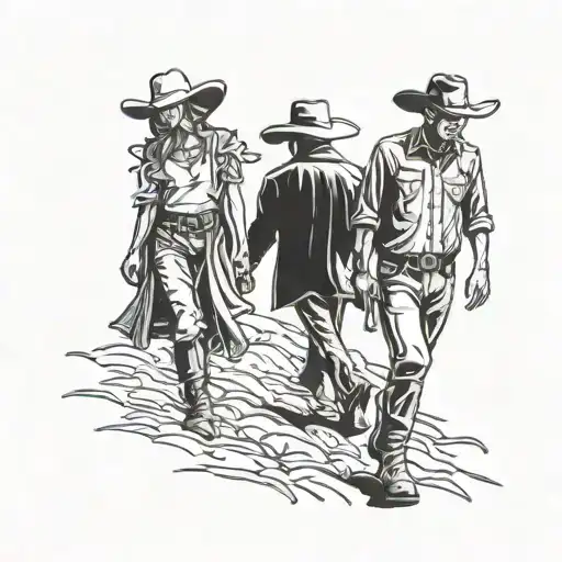 A Dad Cowboy Holding Hands With His Younger Cowgirl Daughter Walking