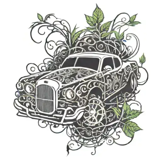 A Rock Racing Car With Intricate Weed Vines Weaving Through The Design