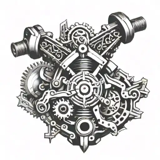 Incorporate A Motorcycle Engine With Intricate Details Into A Traditional Christian Cross Design