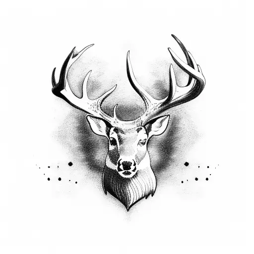 A Blackwork Tattoo Of A Submissive Male Figure Wearing Deer Antlers