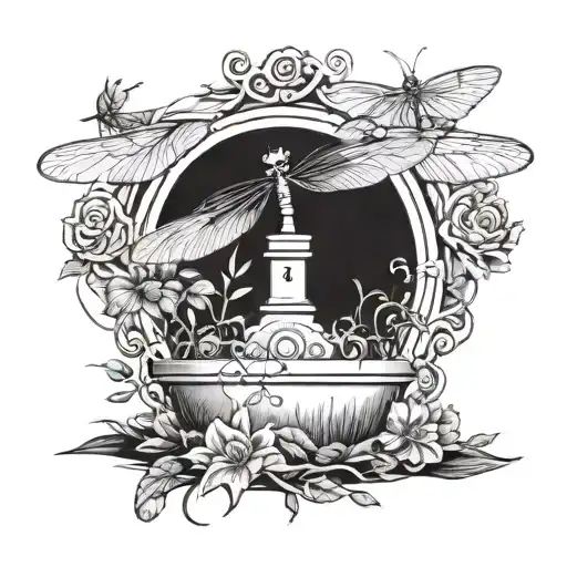 A Grave And A Dragonfly Perched On It