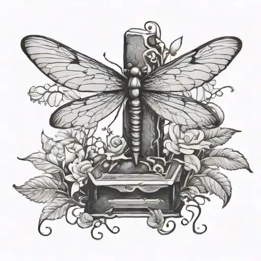 A Tombstone And A Dragonfly Perched On It