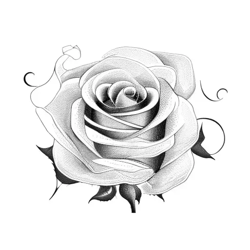 A Blackwork Tattoo Of A Rose Bouquet With The Name Amalia Intertwined In The Stems