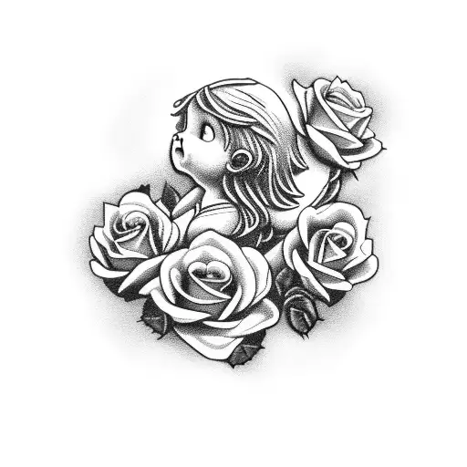 Angel With Roses And A Cross In Middle