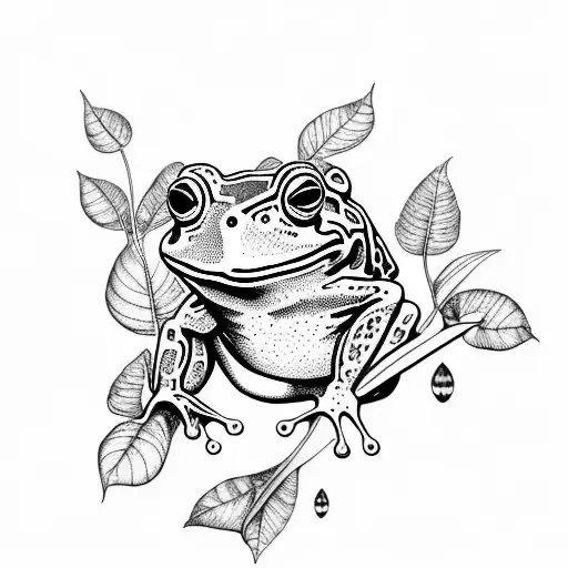 Botanical Gothic Leaves Frog