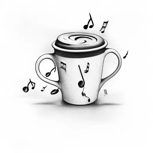 A Coffee Mug With Musical Notes Floating Out Of It