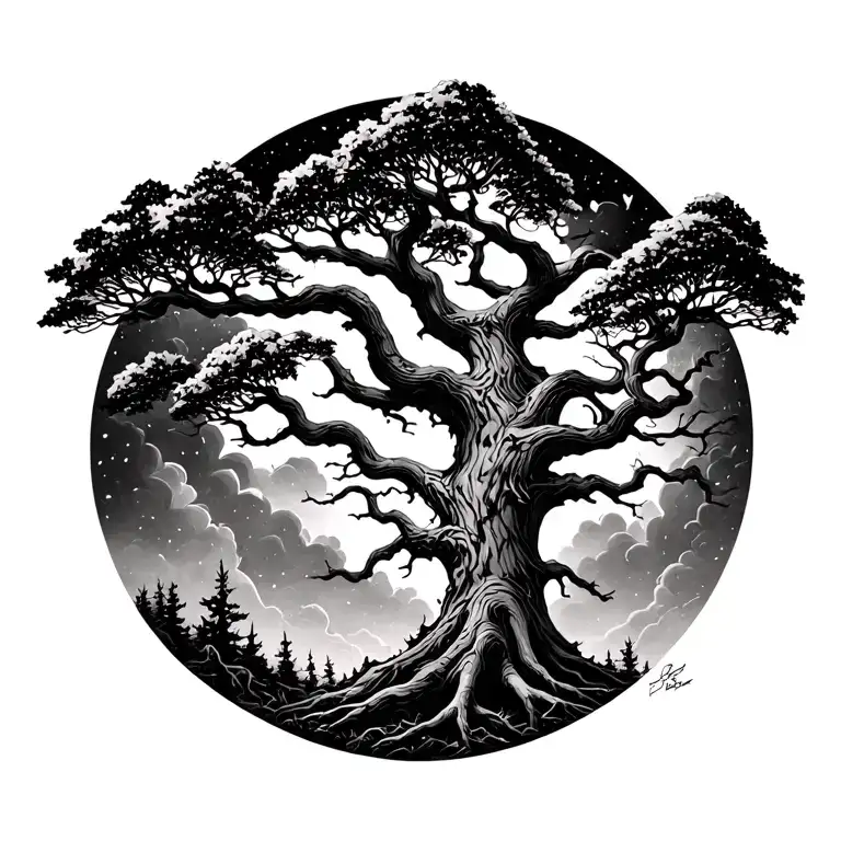 Trees Looking Throug Space With Visible