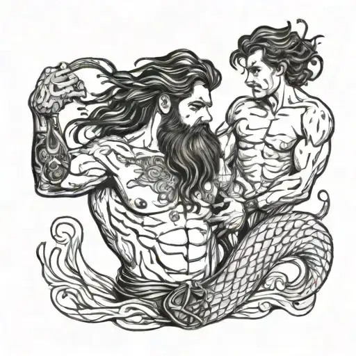 Merman With A Leather Harness And Holding A The Harness Of A Another Merman Gay Sexual Hot