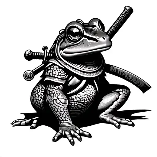 Samurai Frog Sitting With Sword On His Back