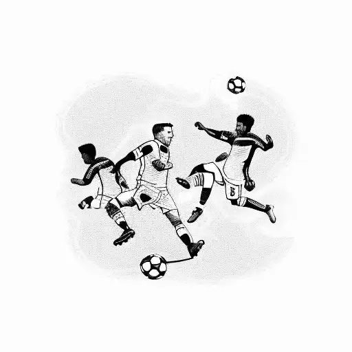 A Blackwork Tattoo Of A Soccer Field With Players In Action