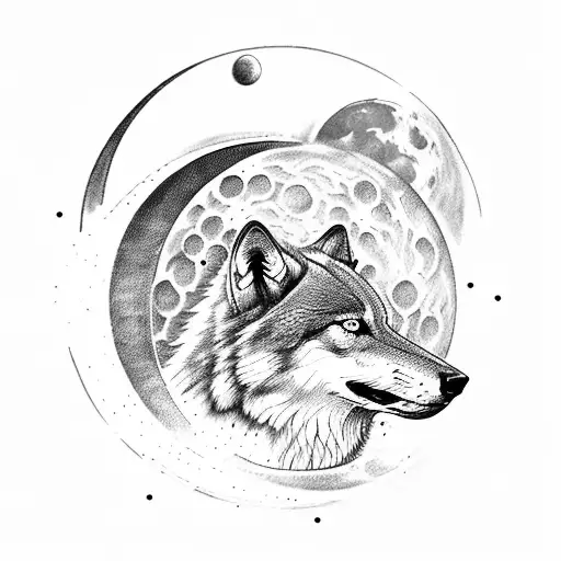 Wolf And Moon With Viking Simbol