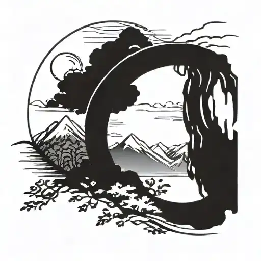 Enso Cercle With Mountain