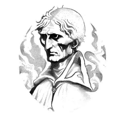 A Silhouette Of Dante Alighieri Holding A Globe With Mythological Creatures