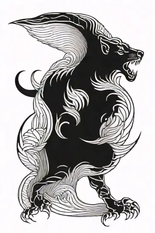 Black Tattoo With A White Background That Is An Animal With Black Lines