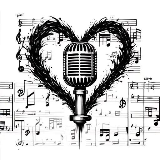 Sheet Music Forming The Shape Of A Heart With A Microphone At The Center