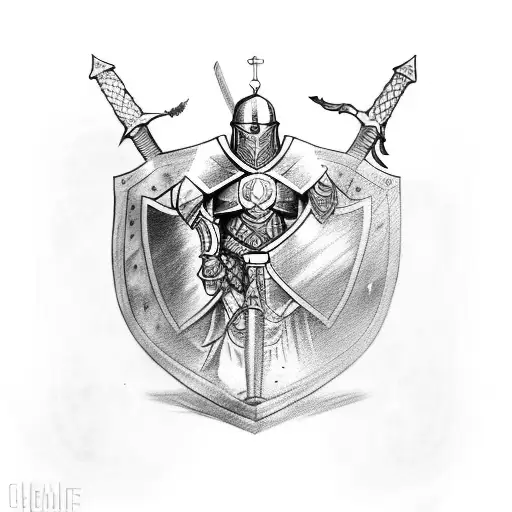 A Sketch-style Tattoo Of A Templar Knight With A Shield And Sword