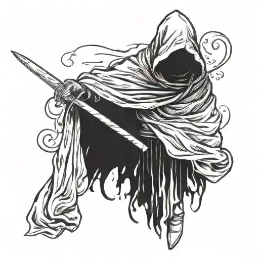 Cloaked Figure Holding Sword