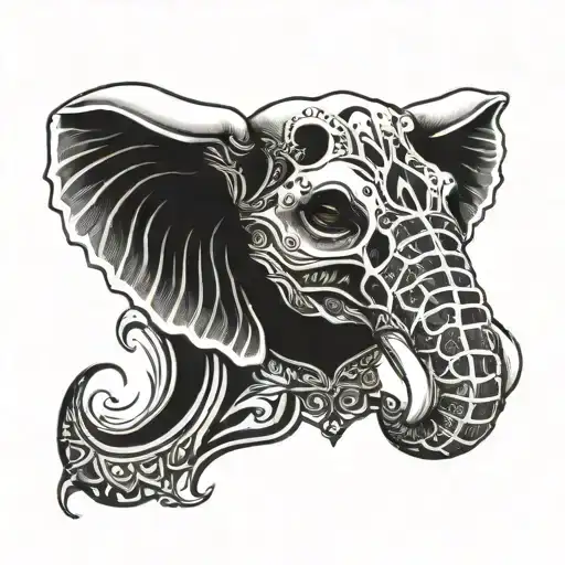 Elephant Face Half Skull Half Face