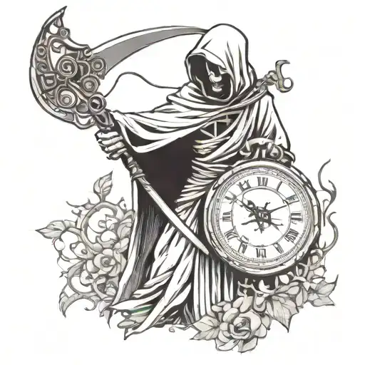 Death With Scythe And Clock