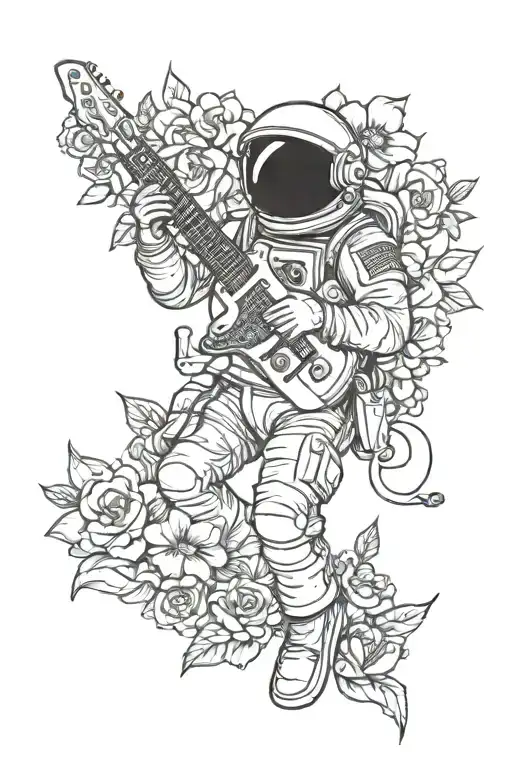 Astronaut Guitar Flower Old School
