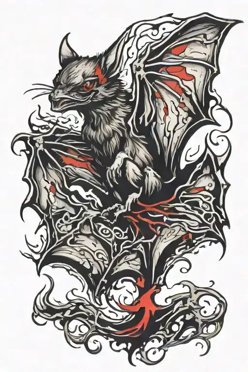 Creeping Bat Tattoo With Red Wisps