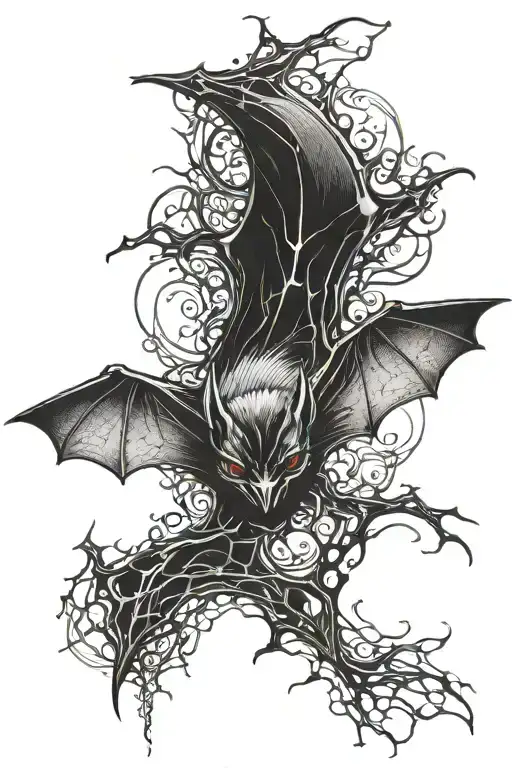 Bat Tattoo With Red Wisps