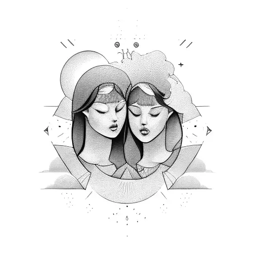 Twin Human Sisters With A Sun Background