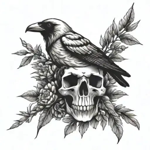 Yew Branch Raven Skull