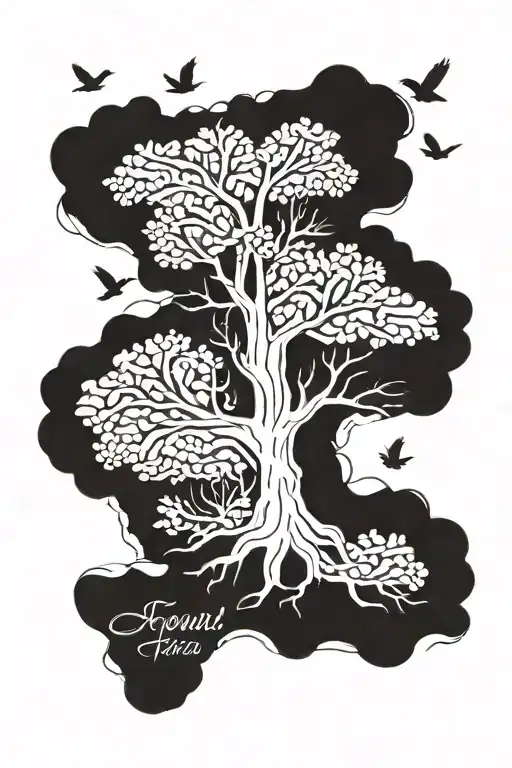 Tree With Birds Small Lettering
