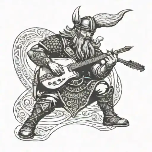 A Viking Warrior Wielding A Guitar As A Weapon In A Battle Of The Bands