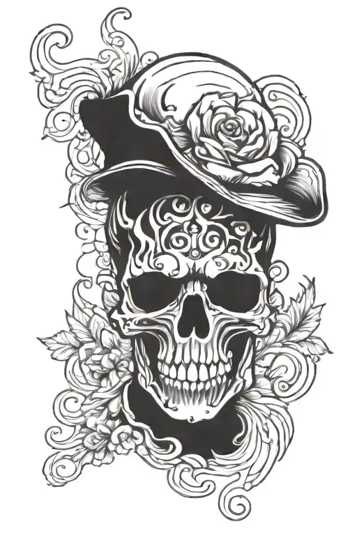 Blackwork Lettering Skull Face