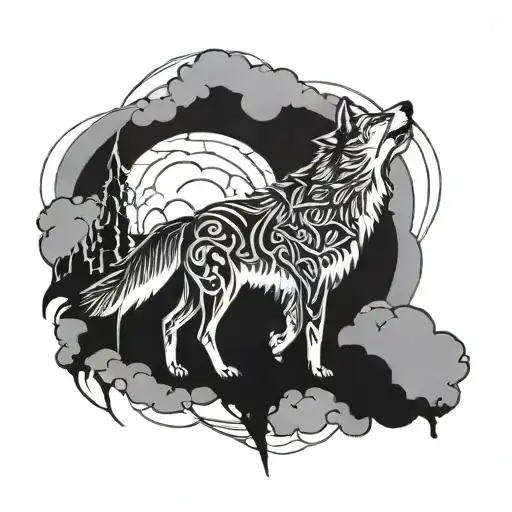 Lighting Storm And A Wolf