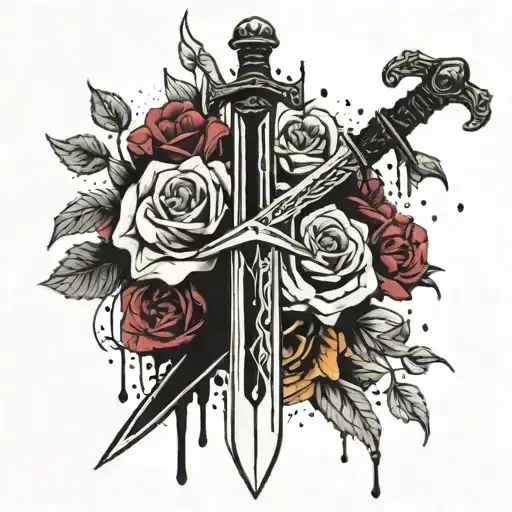 Sword And Flowers And Blood Dripping