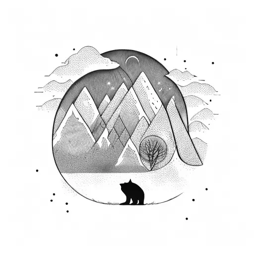 A Majestic Bear Standing Tall Among Towering Mountains And Surrounded By Lush Trees