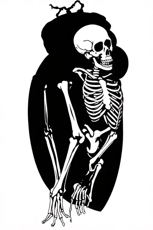 Skeleton Waking With Sack Over Shoulder Fine Line
