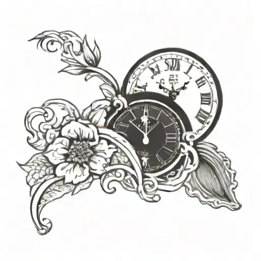 Clock With Flower And Wave