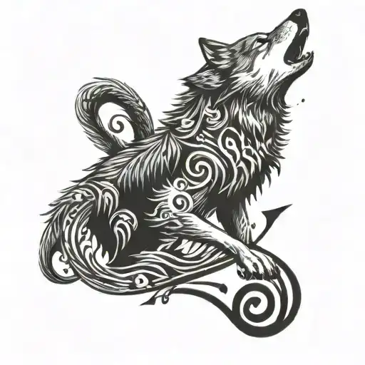 A Wolf Howling At The Moon With Musical Notes Forming A Melody Around It