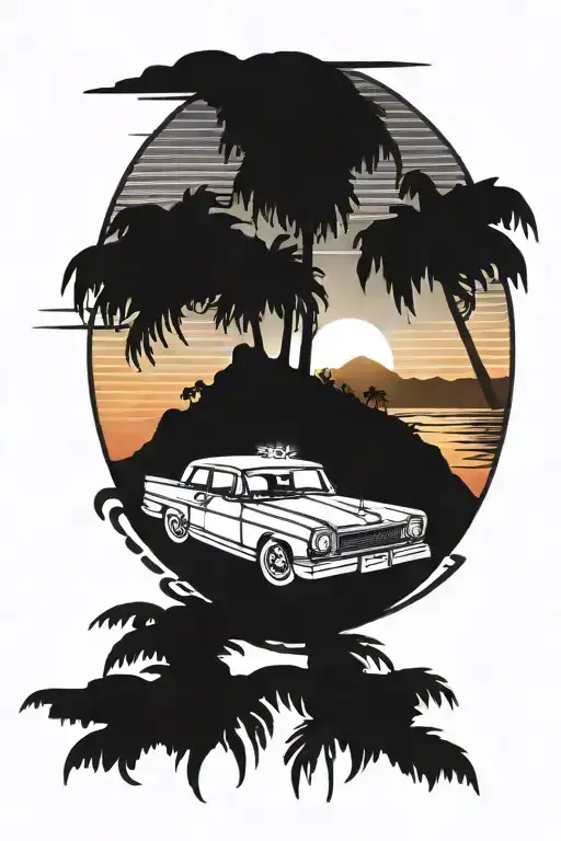 Lowrider Car Surrounded By California Sunset Background