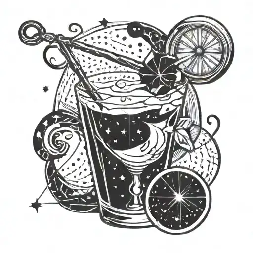 A Stylized Sagittarius Constellation With A Cocktail Glass Incorporated Into The Design
