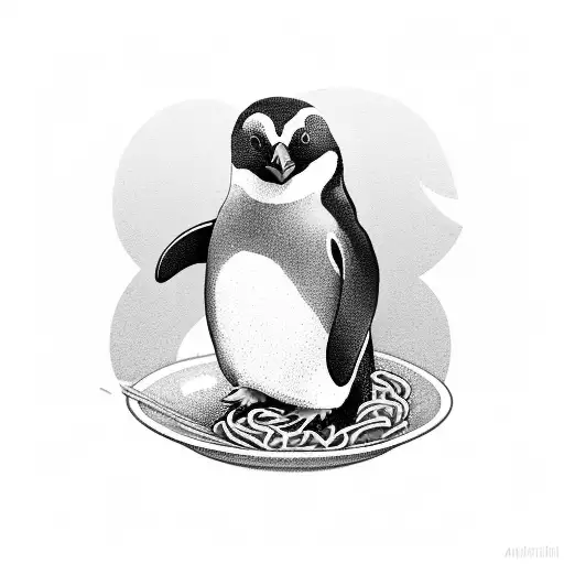 A Penguin Enjoying A Bowl Of Noodles