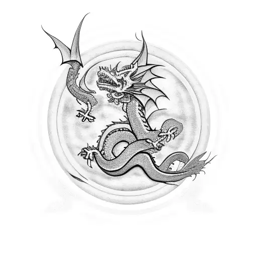 Dragon With Scrolled Wrspped Around Its Body