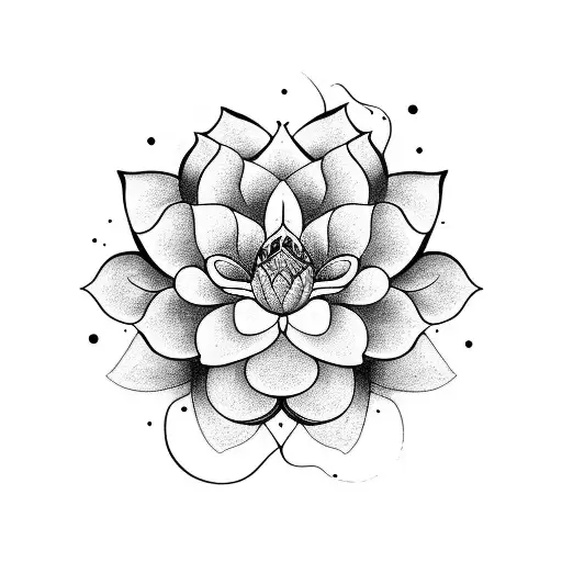 Create A Blackwork Tattoo Featuring A Blue Lotus Flower With Costa Rican Elements