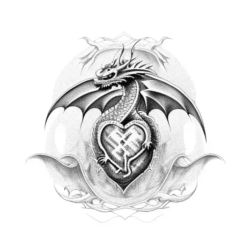 European Dragon Guarding Anatomical Heart