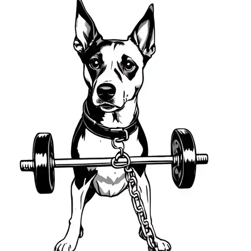 A Dog With A Collar Around Its Neck And A Chain With A Barbell On It