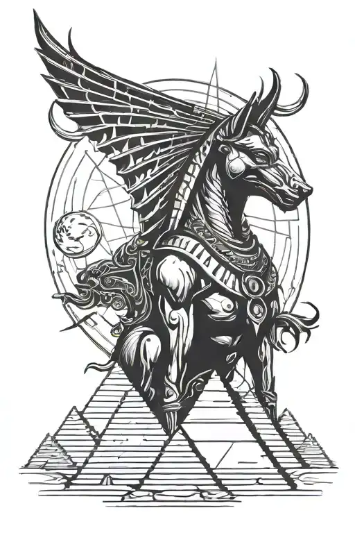 Anubis God Looking At The Crescent Moon Near By The Piramids