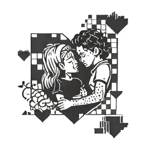 A Heart-shaped Tattoo With A Pixelated Image Of Your Son And Wife Inside
