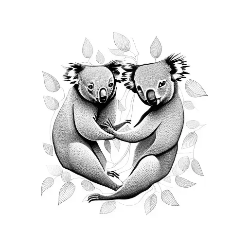 An Abstract Composition Of A Koala's Family In A Tree