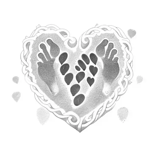 Ring And Heart With Three Kids Footprints